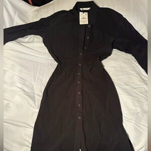 Zara Black Button Down Long Shirt Dress